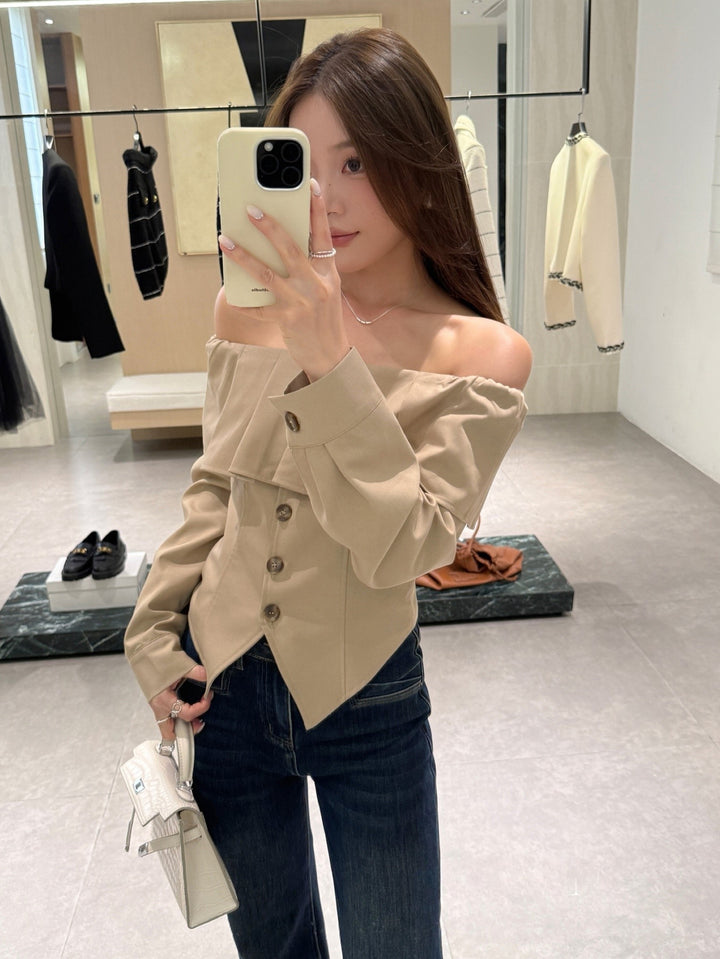 【tops】2色展開オフショルダートップス Q8989