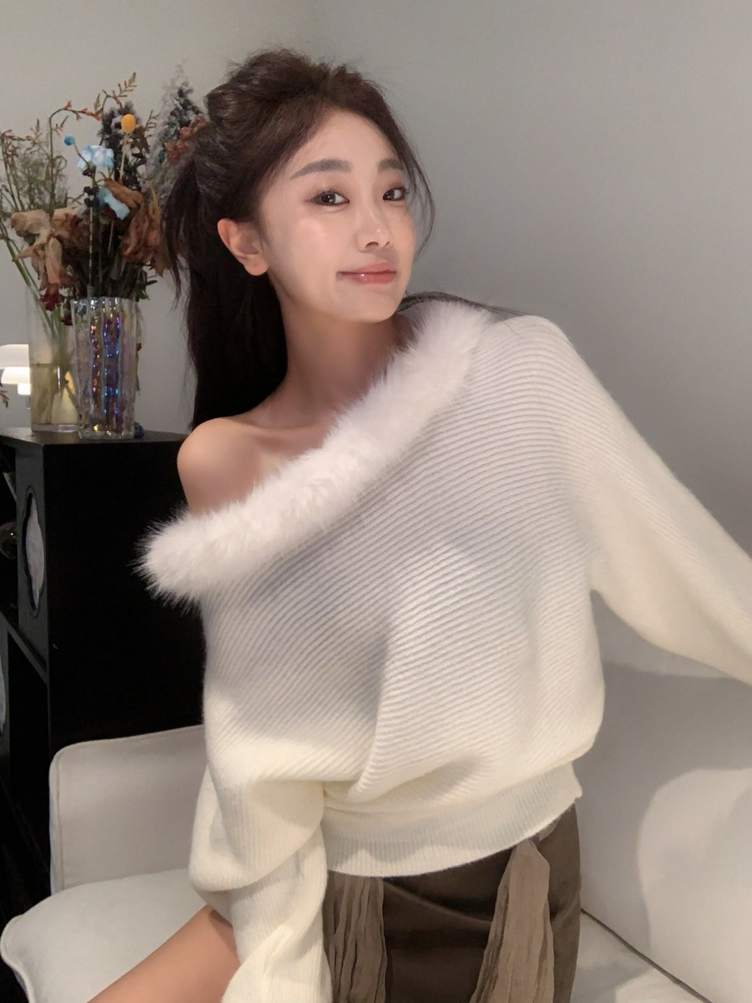 【tops】ファードッキングニットトップス Q9287