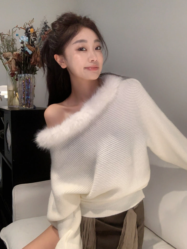 【tops】ファードッキングニットトップス Q9287