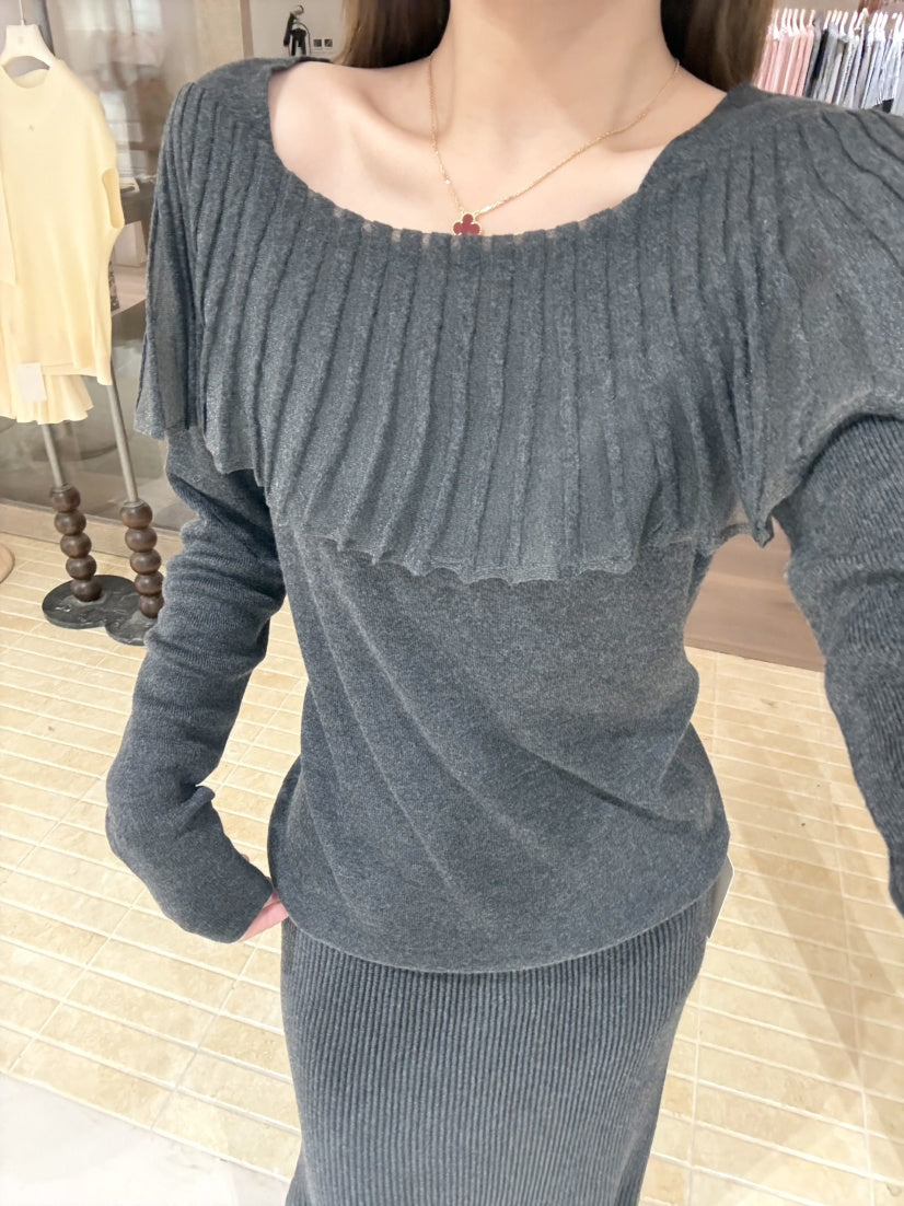 【tops】フレアカラーニットトップス Q9136