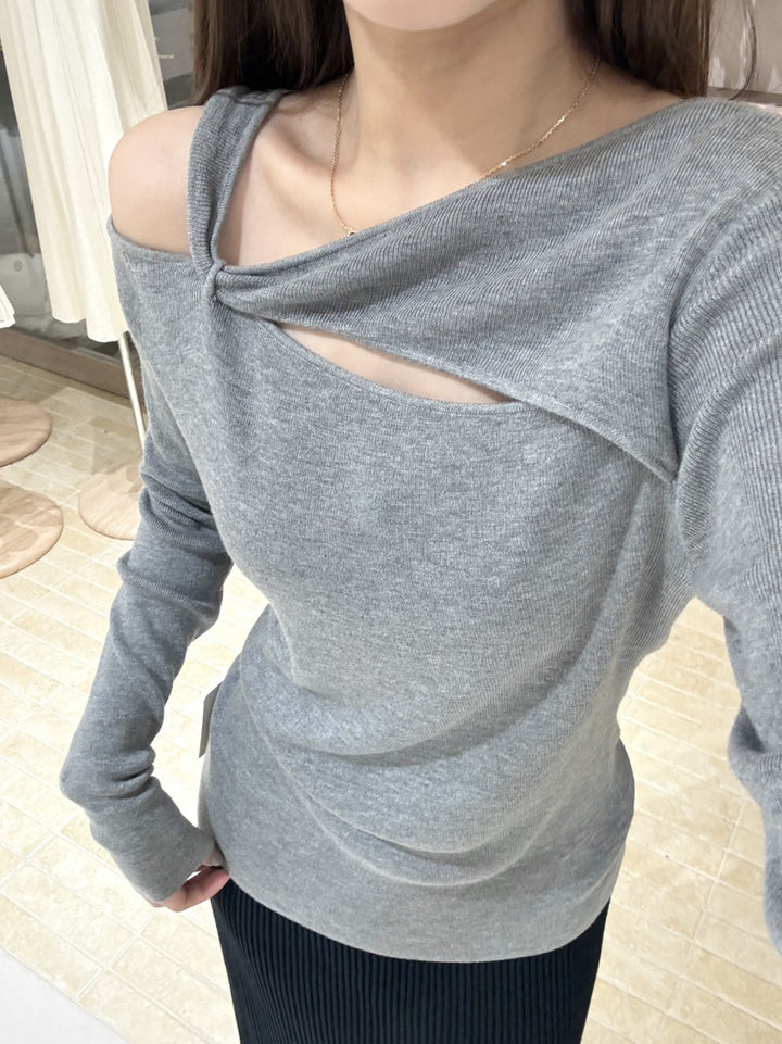 【tops】オープンショルダーニットトップス Q9075