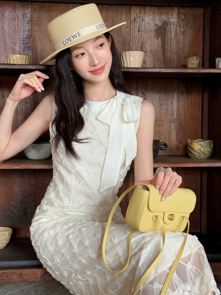 【dress】ノースリーブリボン付きロングワンピース Q8679