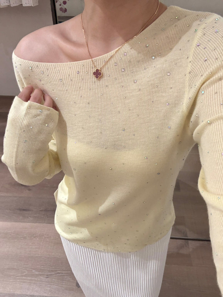 【tops】ラインストーン付きニットトップス Q9141