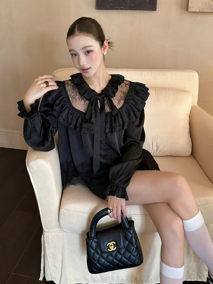【tops】レースドッキングギャザーフリルトップス Q8975