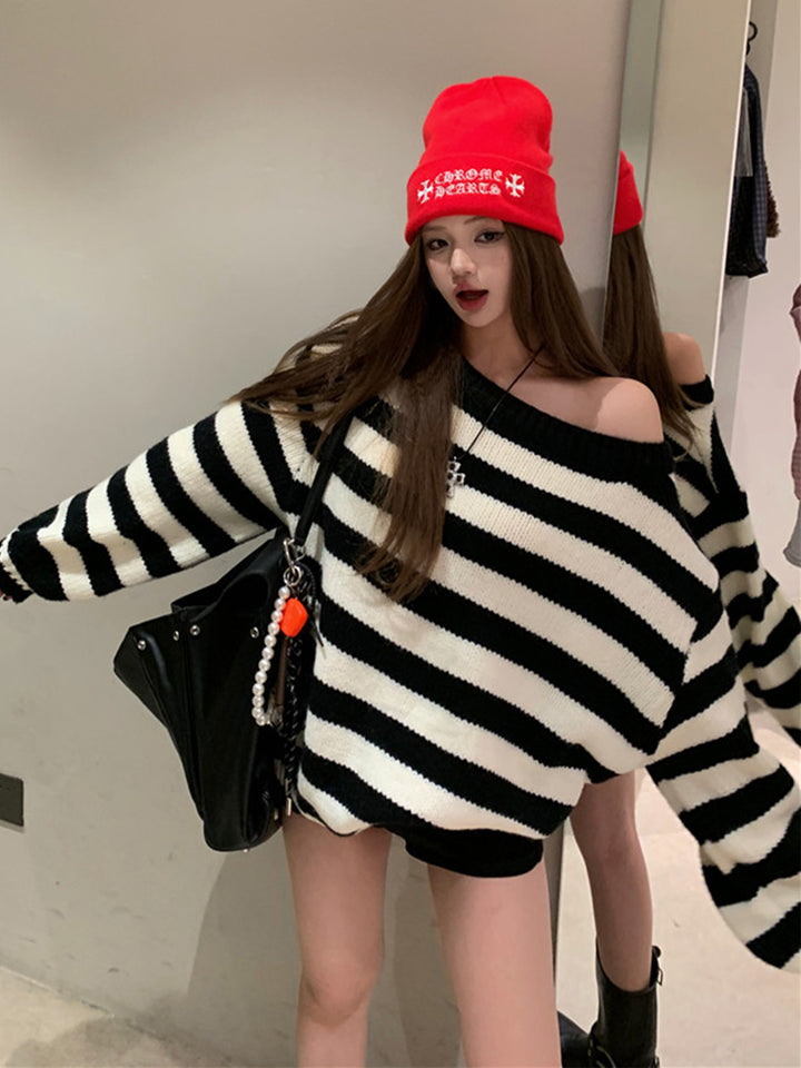【tops】ボーダー柄ニットトップス Q9284