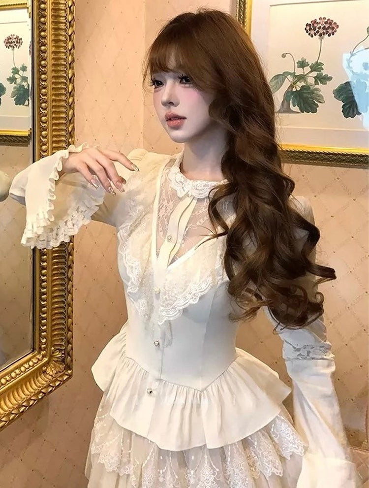 【tops】レースドッキングシャツ Q9010