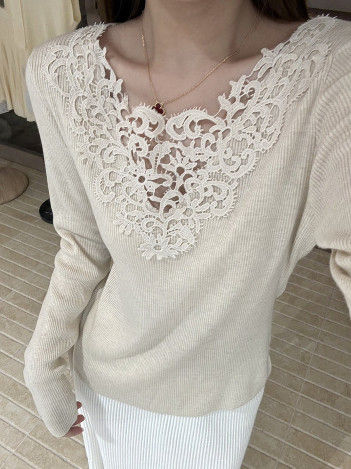 【tops】レースドッキングニットトップス Q9137