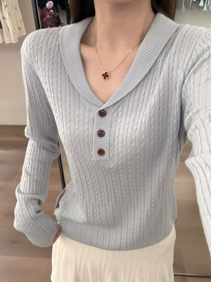 【tops】折り襟ニットトップス Q9142