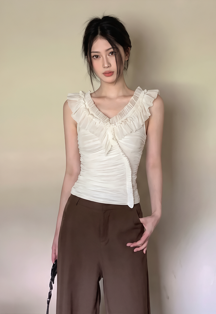 【tops】オフショルダーギャザーフリルトップス Q8583
