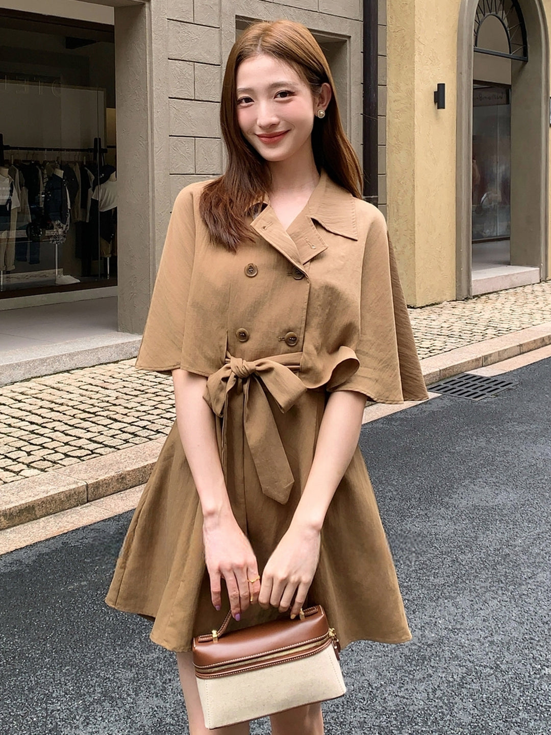 【dress】半袖ケープワンピース Q8963