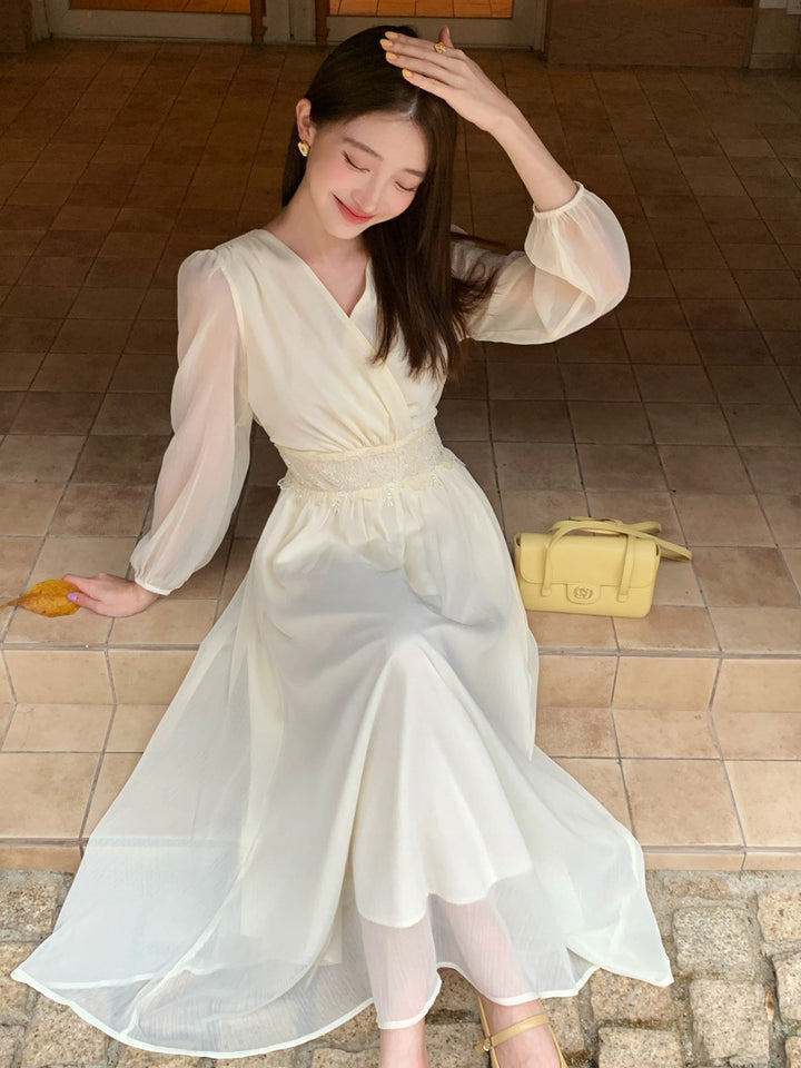 【dress】レースドッキングロングワンピース Q8932