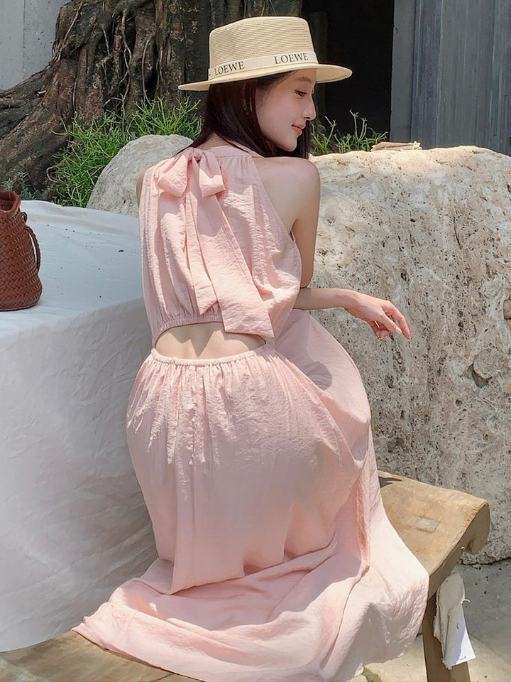 【dress】ノースリーブバックリボンロングワンピース Q8650