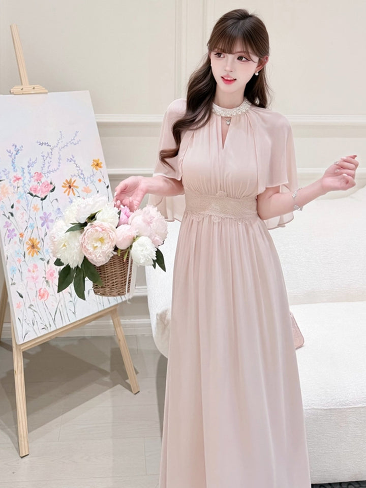 【dress】パール付きロングワンピース Q8684