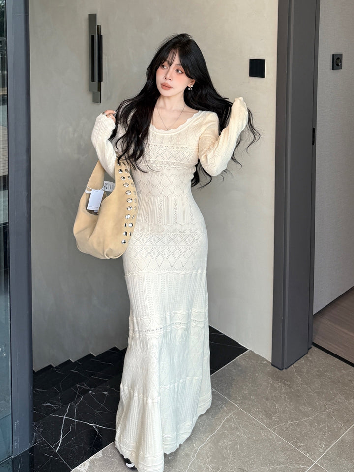 【dress】ロングアイレットニットワンピース Q9189