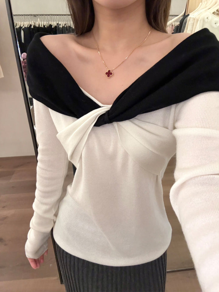 【tops】クロスネックニットトップス Q9144