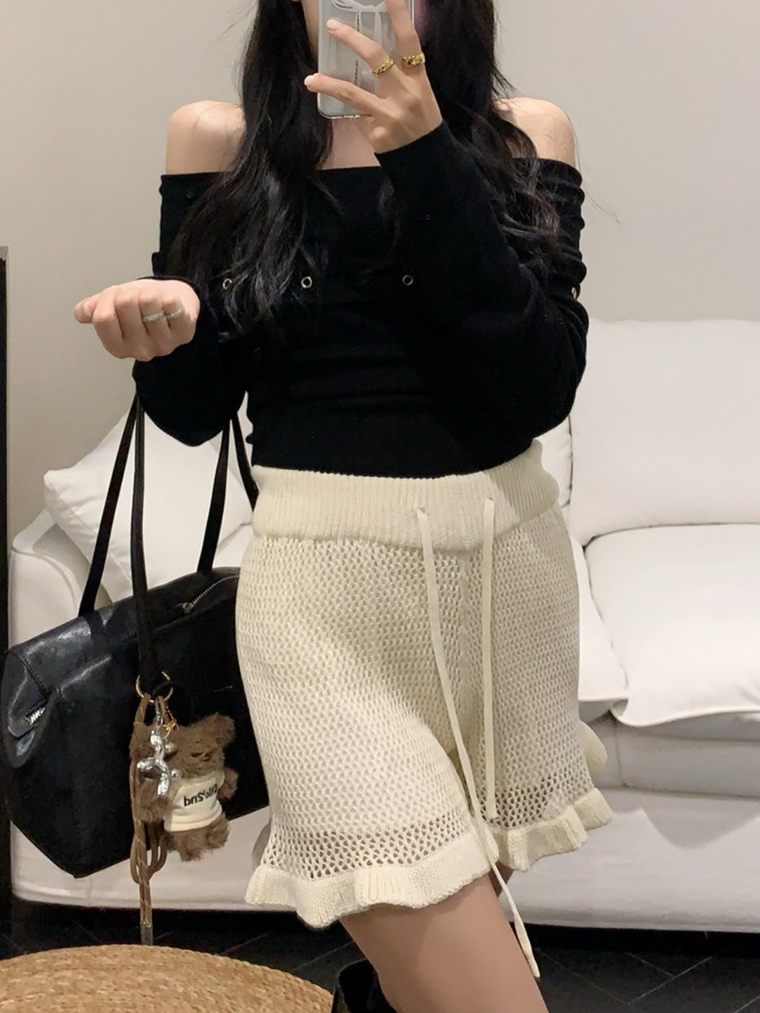 【bottoms】3色展開ニットショートパンツ Q9046
