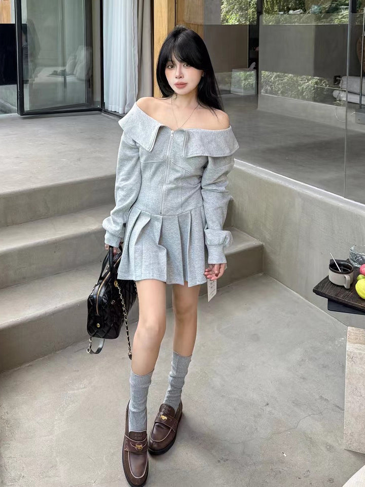 【dress】オフショルダーパーカーワンピース Q9030