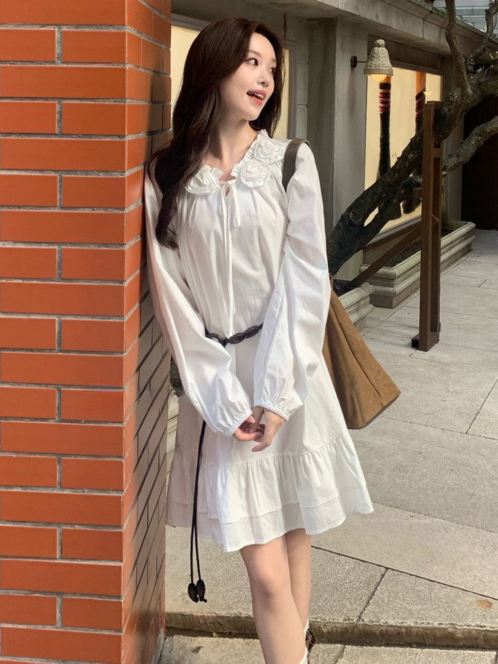 【dress】腰紐付き立体フラワーネックワンピース Q9108