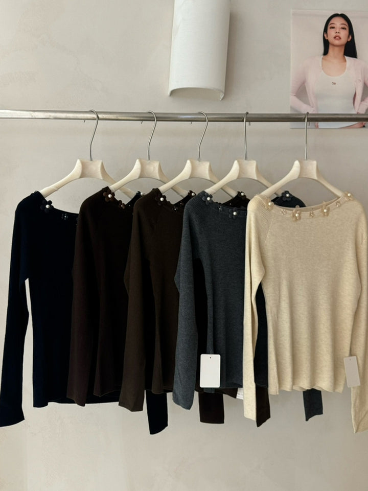 【tops】立体フラワー付きニットトップス Q9159