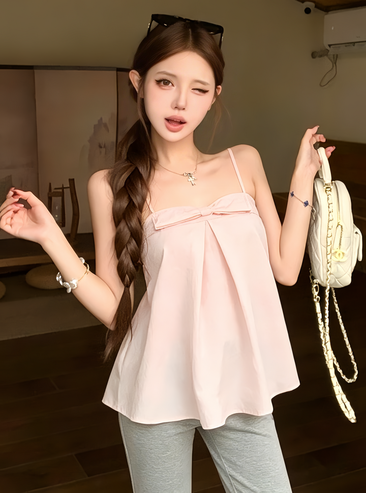 【tops】リボン付きフレアキャミソール Q8584