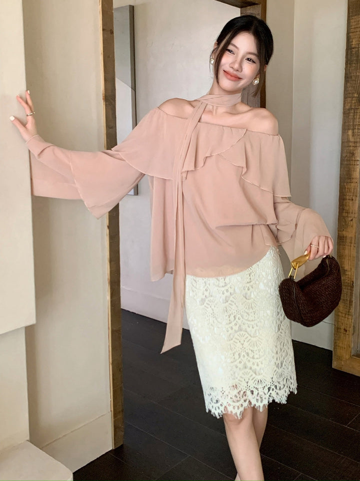 【tops】スカーフ付きフリルカラートップス Q8974