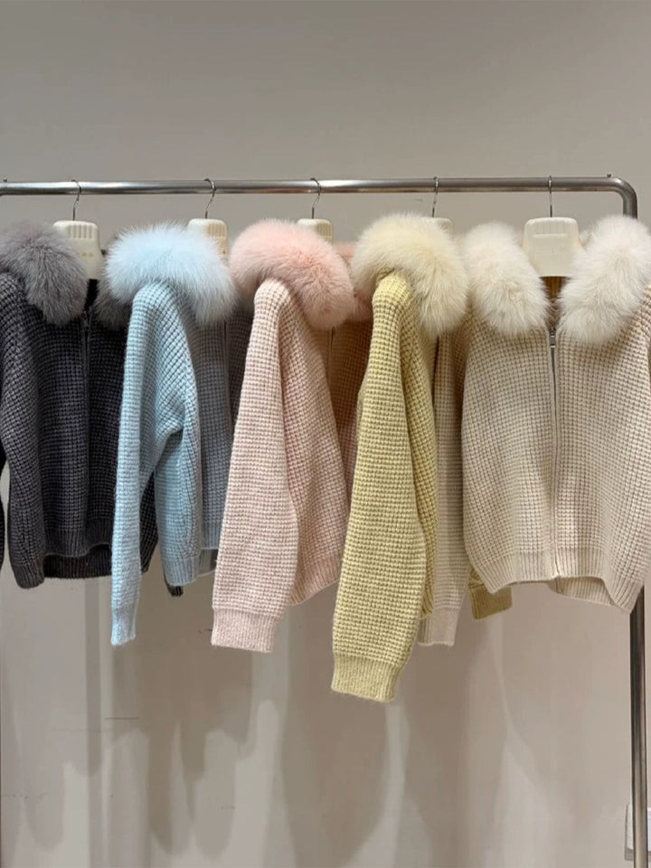 【outer】ファー付きニットコート Q9176