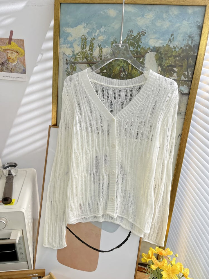 【outer】カットワーク薄手ニットカーデ　M24937