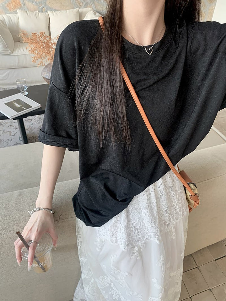 【set】Tシャツ×レーススカートセット　M24806