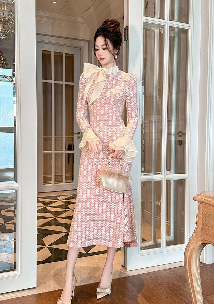 【dress】リボン付きマーメイドワンピース　M27010