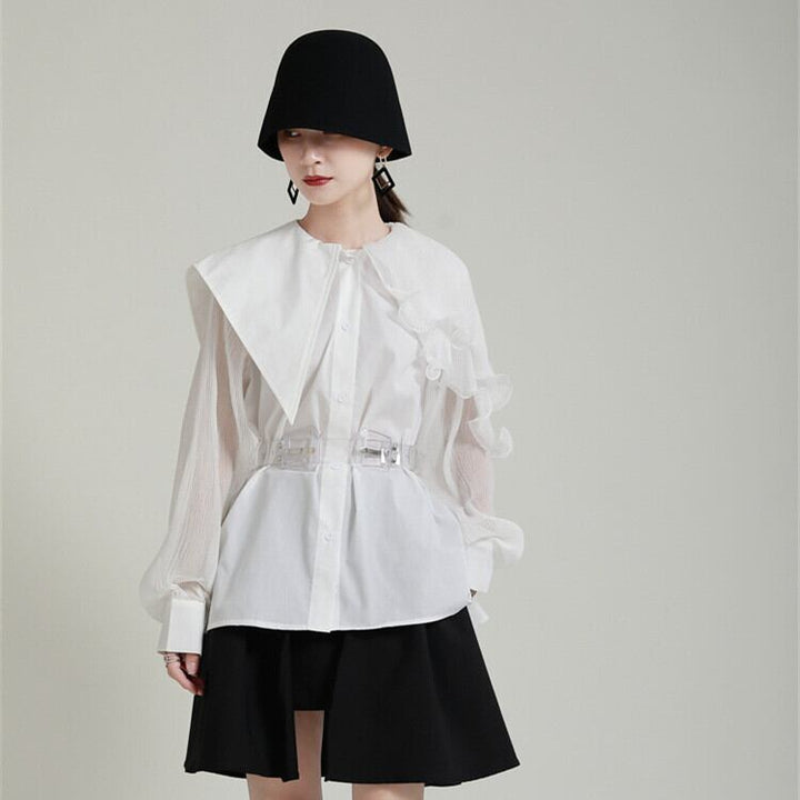 【tops】フリル不規則 イレギュラーシャツブラウス　M29334