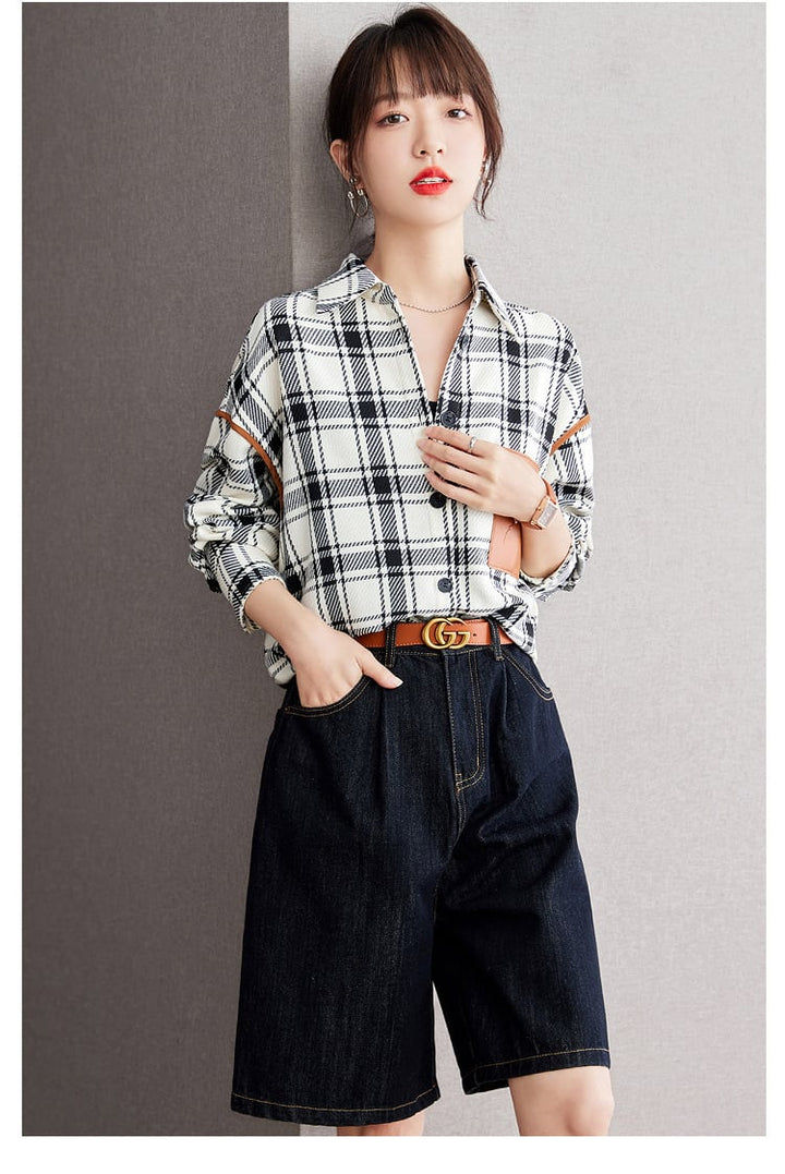 【tops】早い者勝ちチェック柄シャツトップス着心地良い　M17394