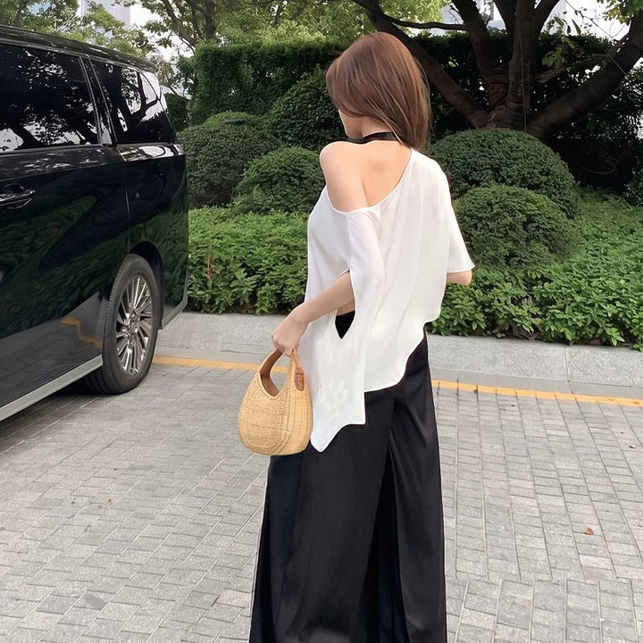 【tops】ワンショルダーサテントップス Q8507