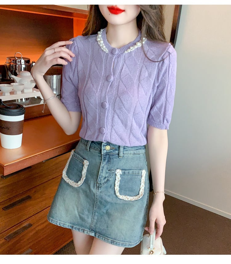 【tops】存在感 スウィートオシャレ薄手ニットトップス　M16839