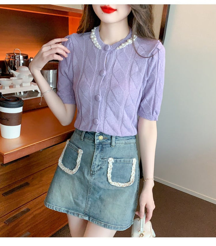【tops】存在感 スウィートオシャレ薄手ニットトップス　M16839