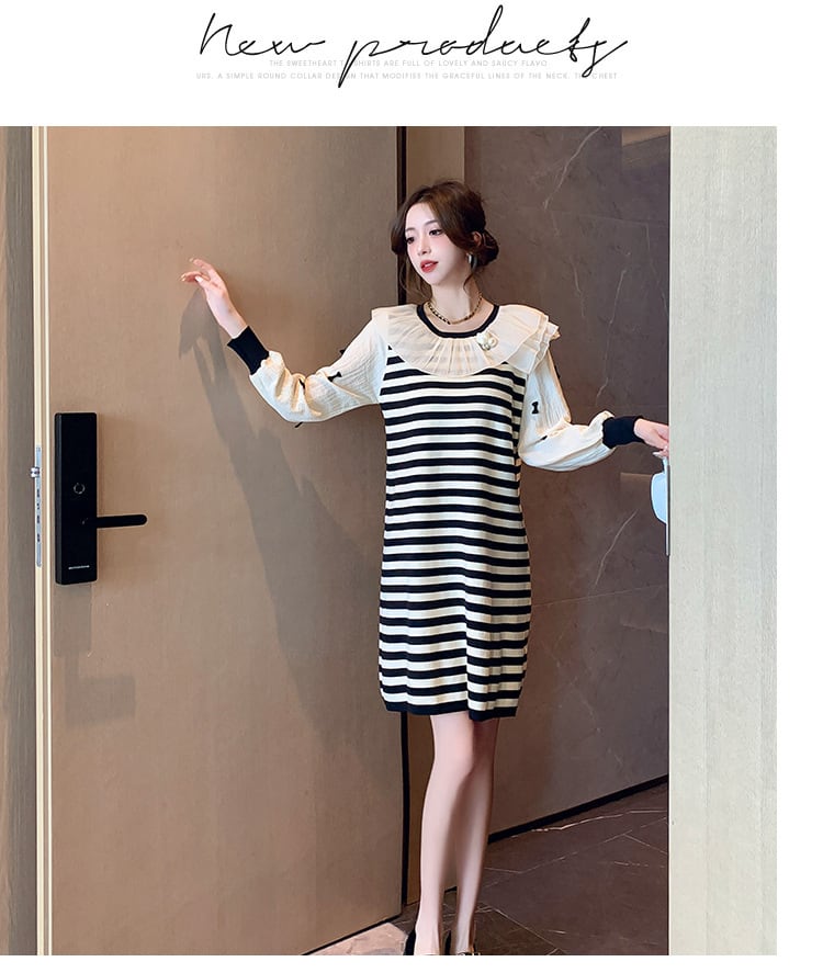【dress】気質満点大人可愛いボーダー柄ニットワンピース　M17500