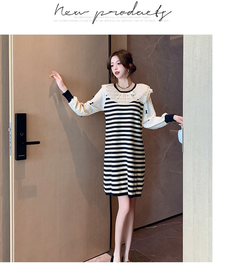 【dress】気質満点大人可愛いボーダー柄ニットワンピース　M17500