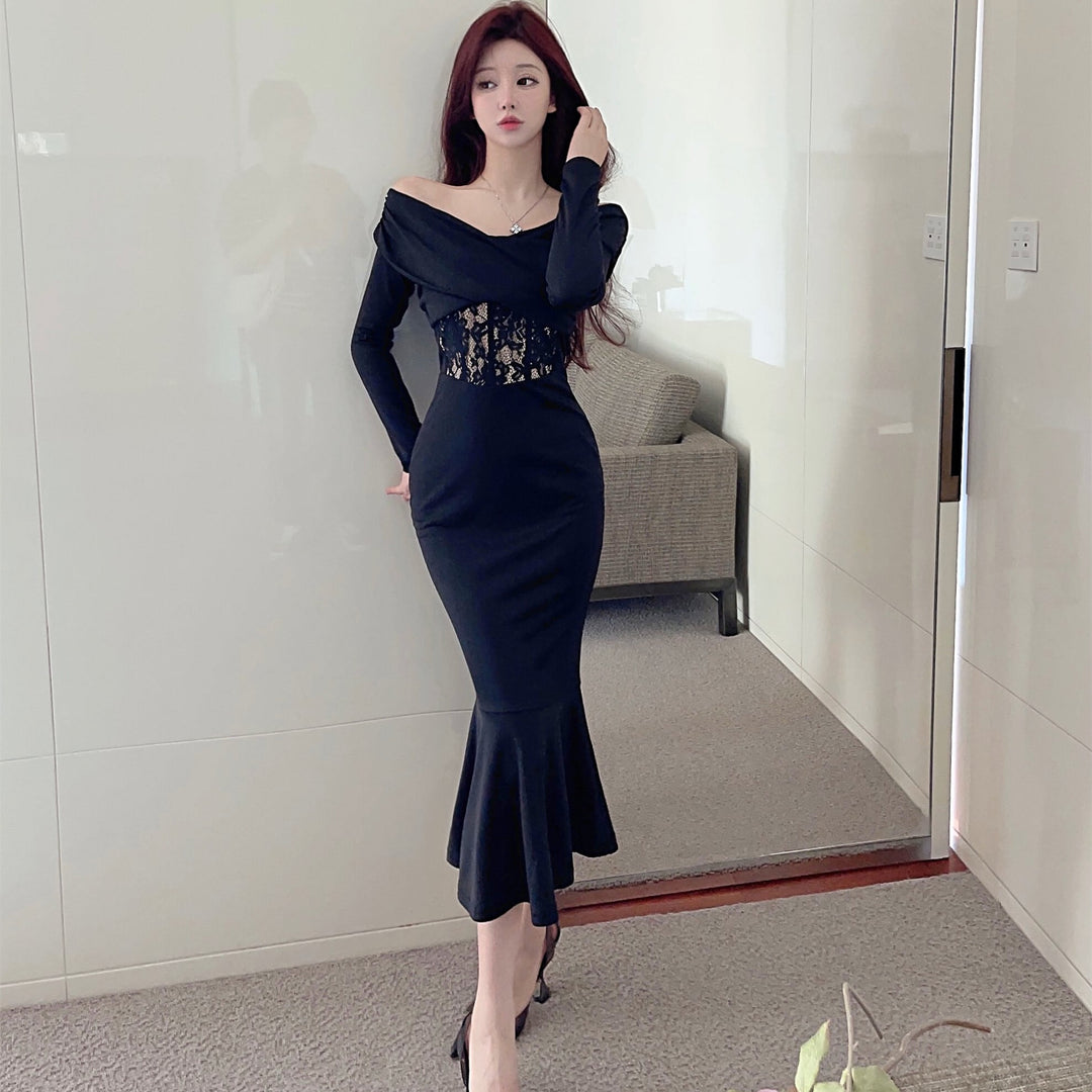 【dress】ウエストレースマーメイドワンピース　N2729