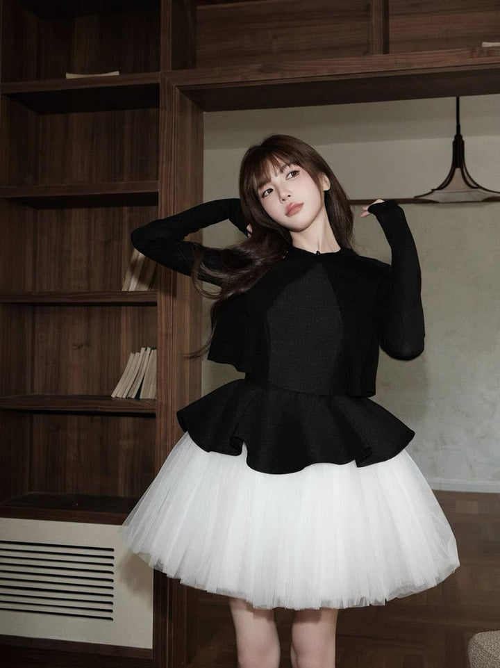 【dress】チュールドッキングノースリーブワンピース　N3092