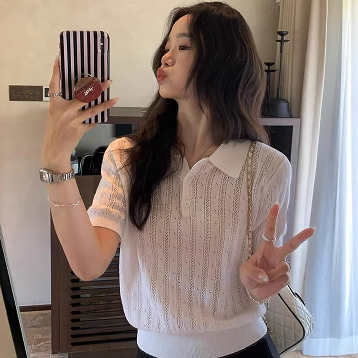【tops】半袖ニットポロシャツ Q8311