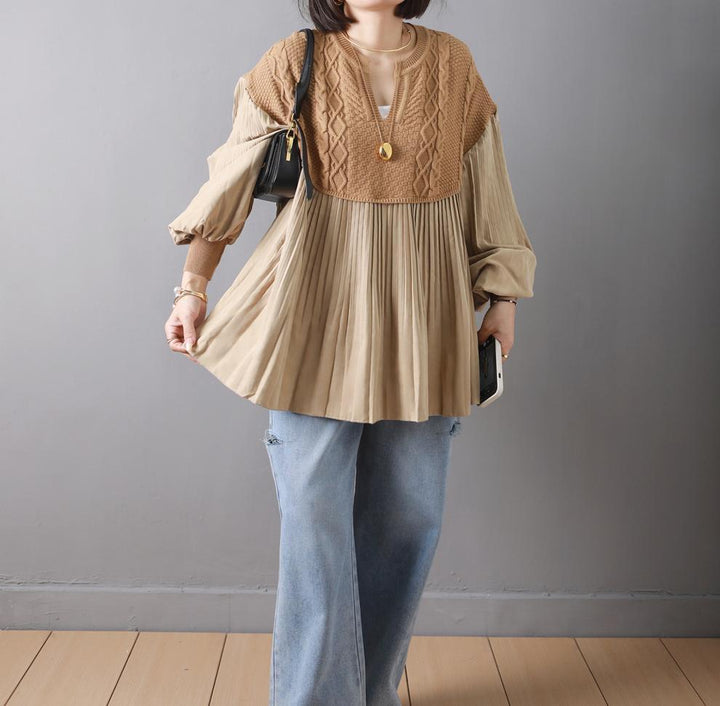 【tops】ニット切り替えトップス　M26842