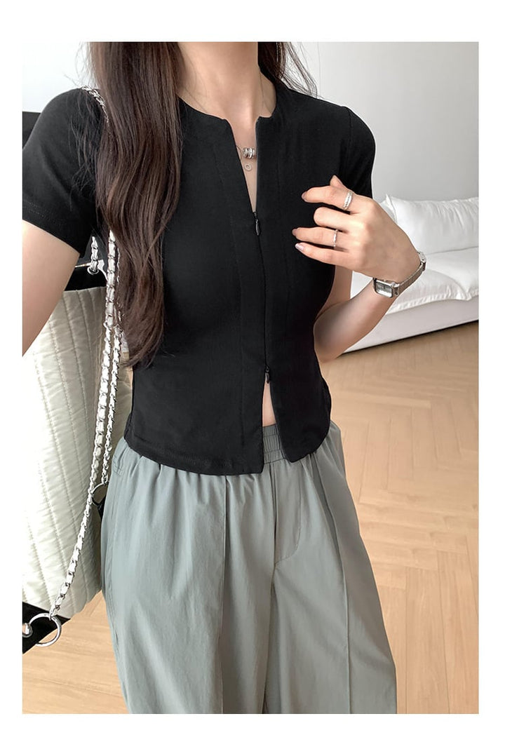 【tops】ファスナーTシャツ　M25069