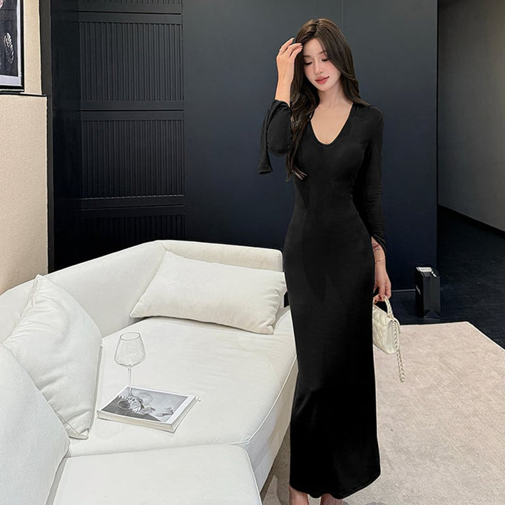 【dress】バックオープンニットワンピース Q6909