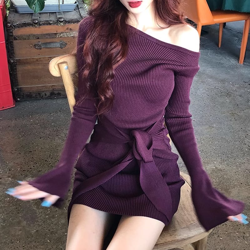 【dress】オフショルダーニットワンピース　M27055