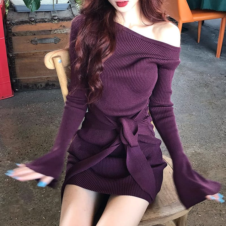 【dress】オフショルダーニットワンピース　M27055