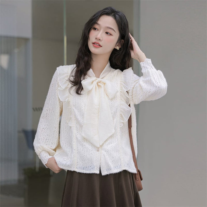 【tops】リボン付きシャツトップス　M21001