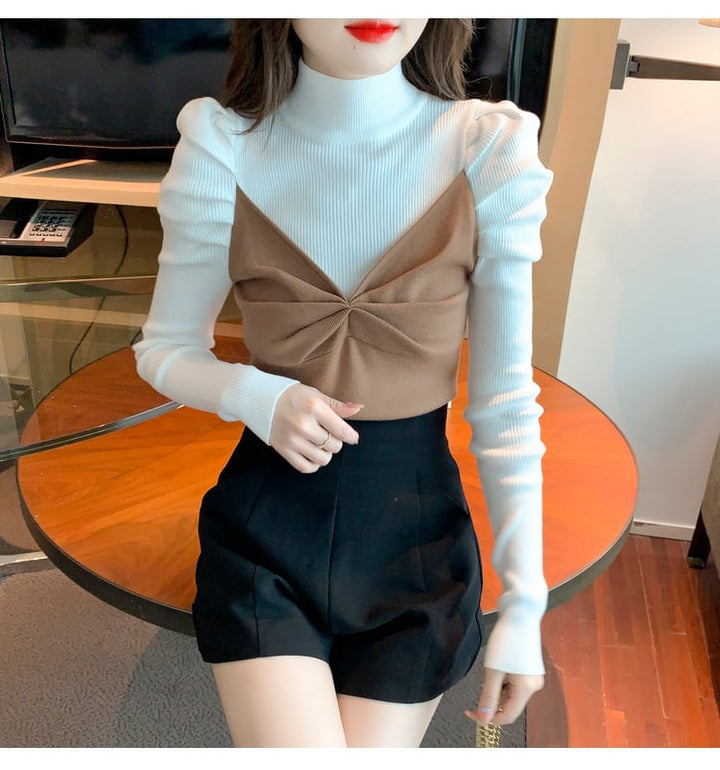【tops】切り替えニットトップス　M26141