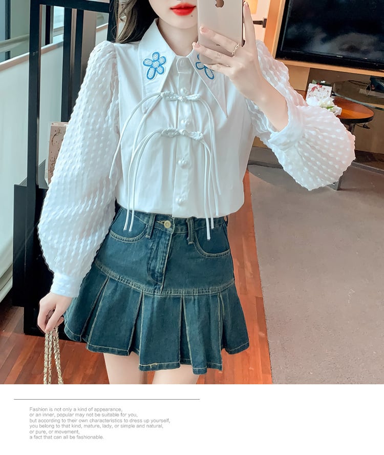 【tops】存在感 スウィートパフスリーブシャツトップス　M17649