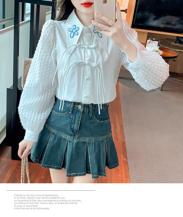 【tops】存在感 スウィートパフスリーブシャツトップス　M17649