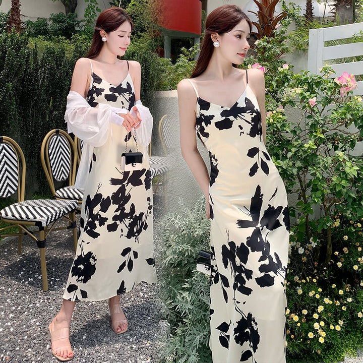 【dress】大人らしい Vネックエレガントキャミワンピース　M16752