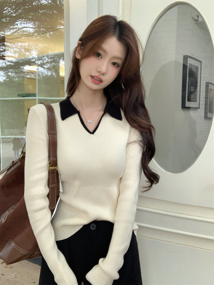 【tops】POLOネックニットトップス　M28677